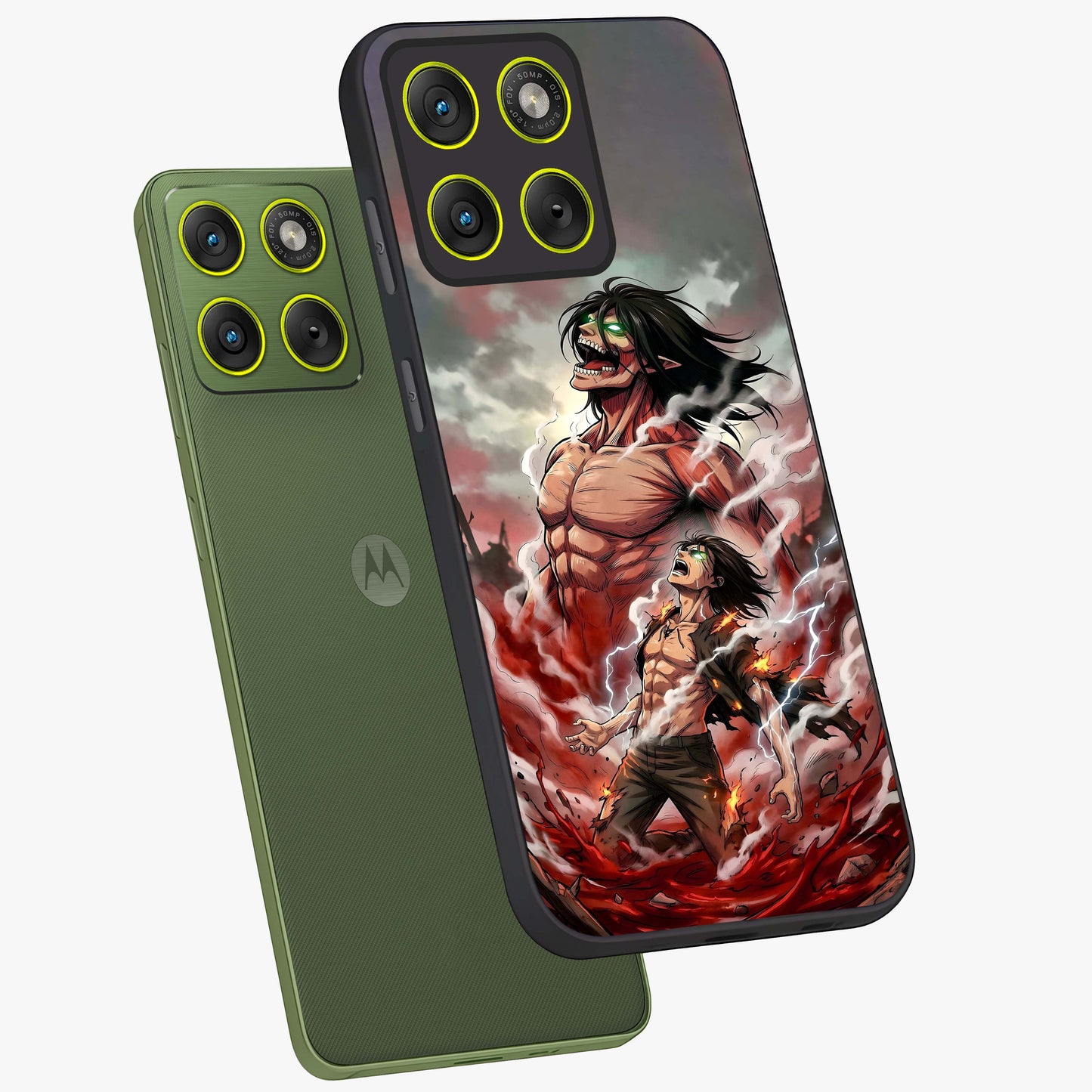 Titan Awakening Fury Glass Case displayed in angled mockup highlighting dramatic giant warrior design with bold anime aesthetic.