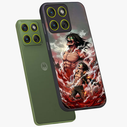 Titan Awakening Fury Glass Case displayed in angled mockup highlighting dramatic giant warrior design with bold anime aesthetic.