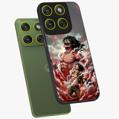 Titan Awakening Fury Glass Case displayed in angled mockup highlighting dramatic giant warrior design with bold anime aesthetic.