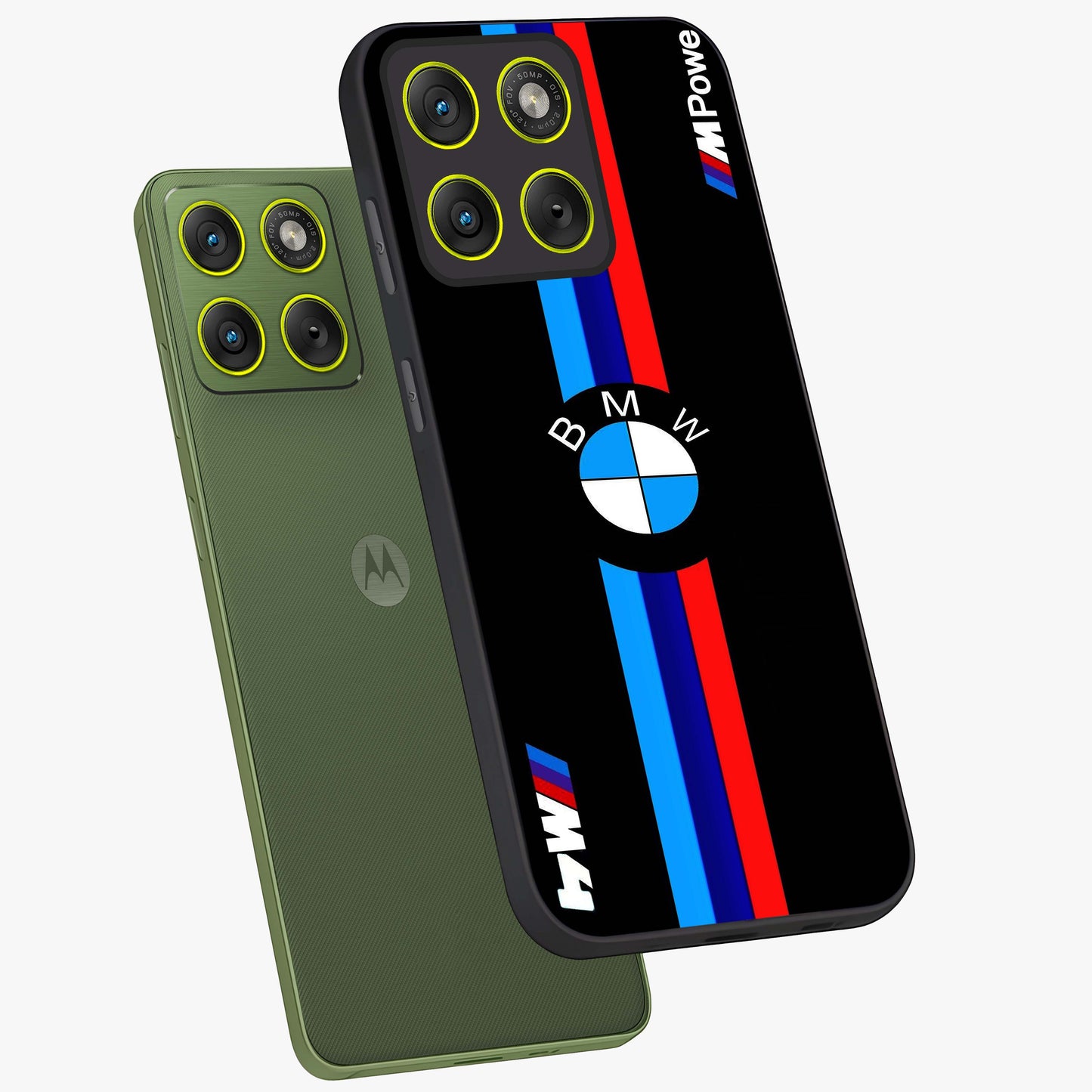Turbo BMW Beast Glass Case displayed in angled mockup highlighting sleek racing car design with bold automotive aesthetic.