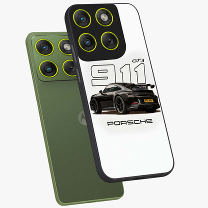 Turbo Legacy Icon Glass Case displayed in angled mockup highlighting dynamic automotive design with performance aesthetic.