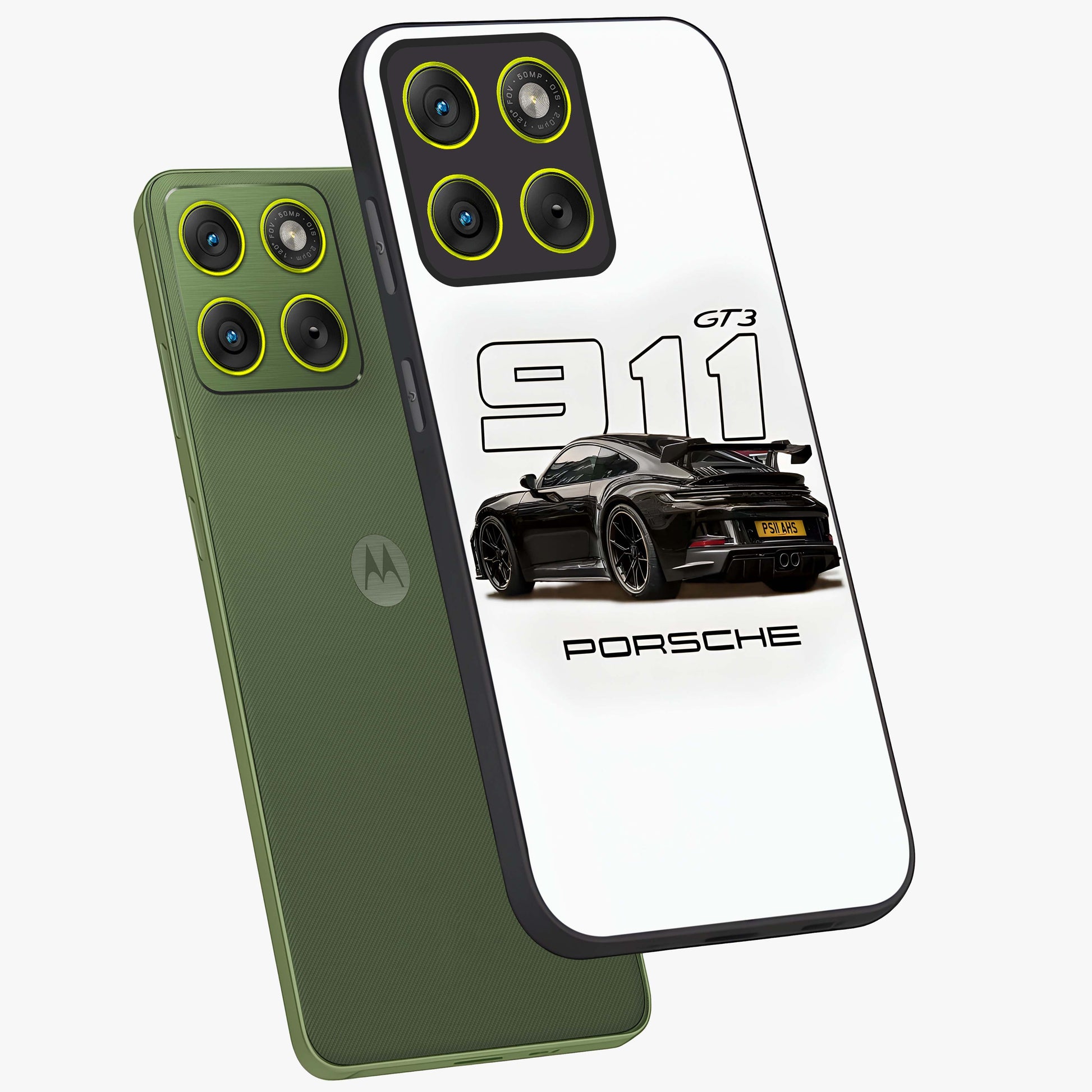 Turbo Legacy Icon Glass Case displayed in angled mockup highlighting dynamic automotive design with performance aesthetic.