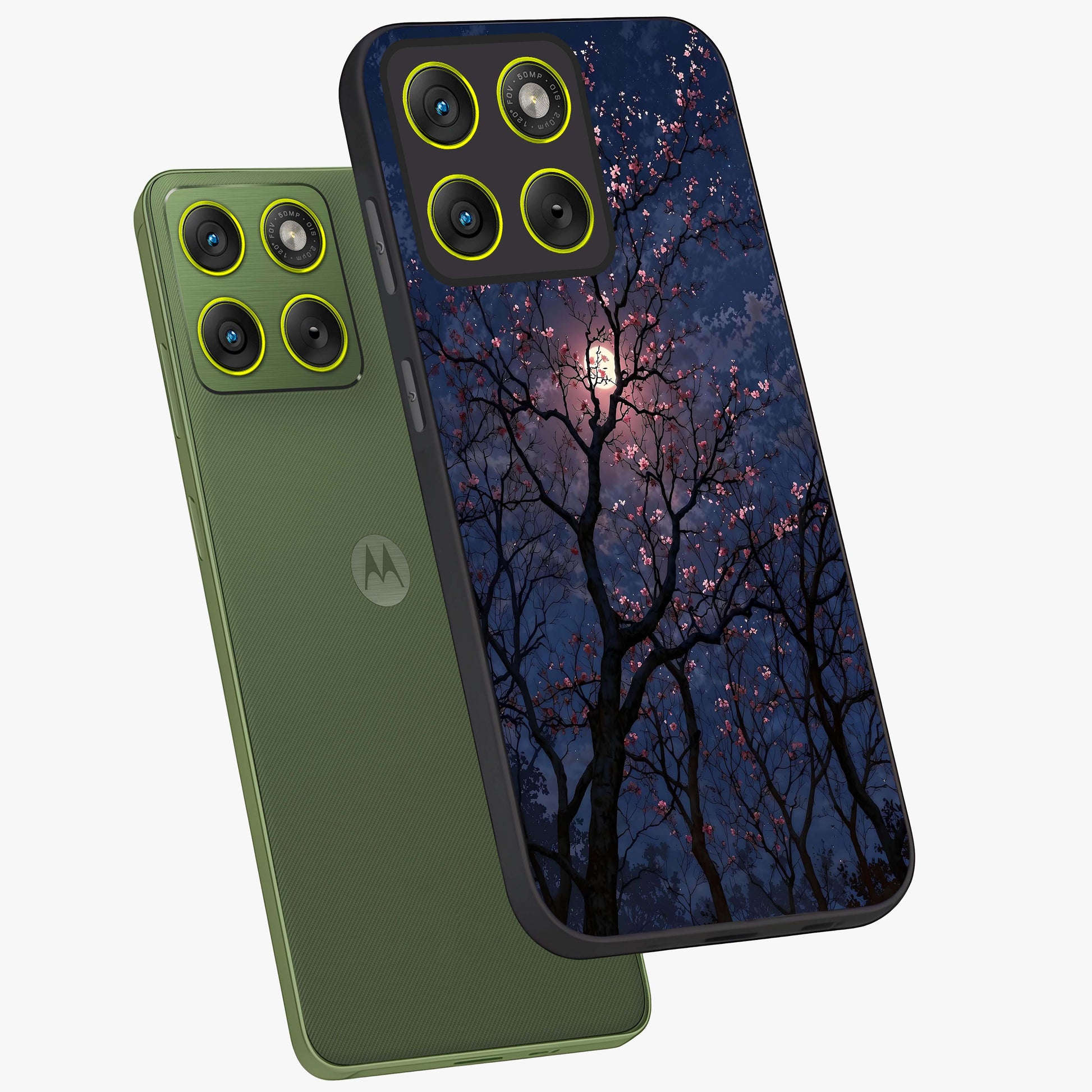 Twilight Sakura Serenade Glass Case displayed in angled mockup highlighting delicate sakura flower design with dreamy aesthetic.