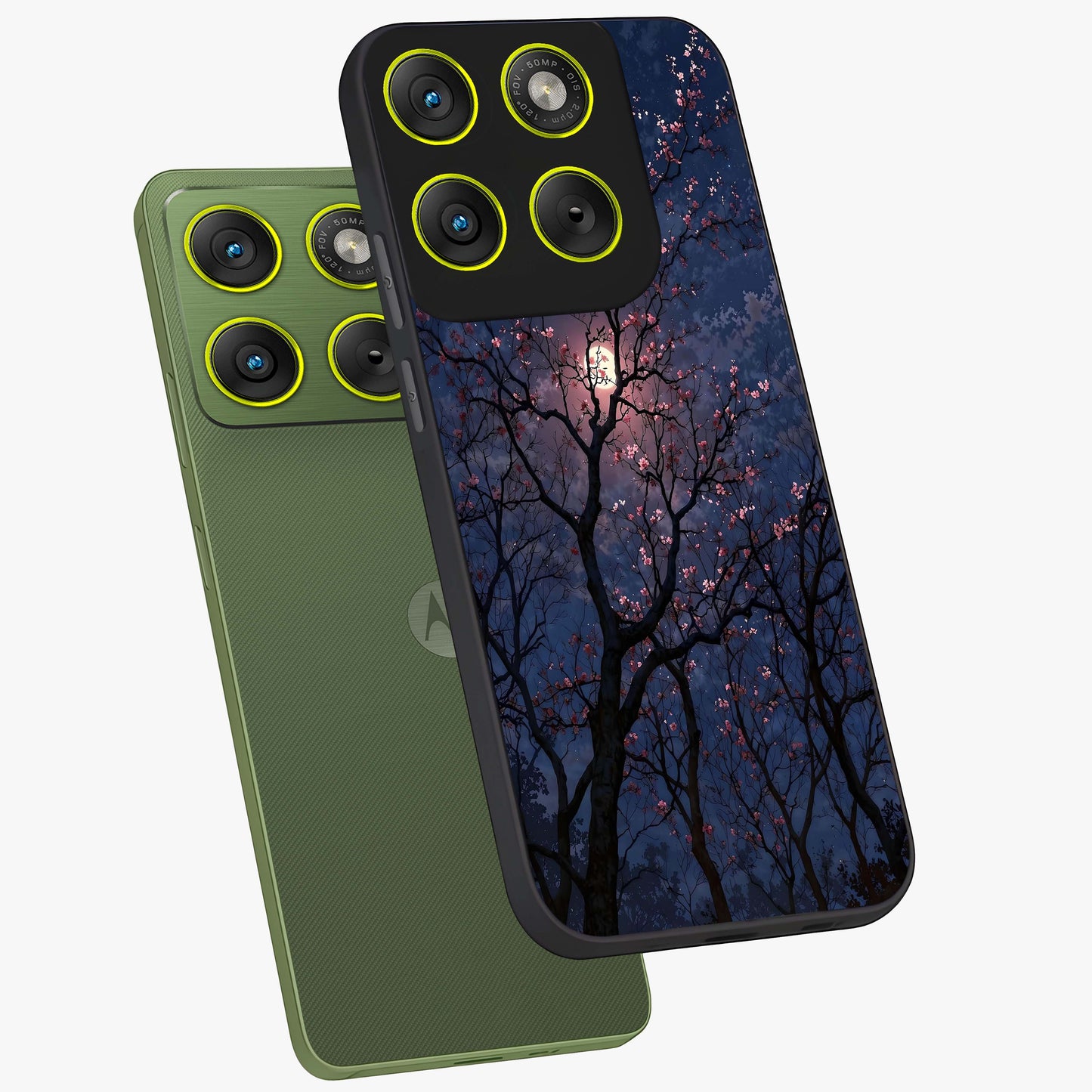 Twilight Sakura Serenade Glass Case displayed in angled mockup highlighting delicate sakura flower design with dreamy aesthetic.