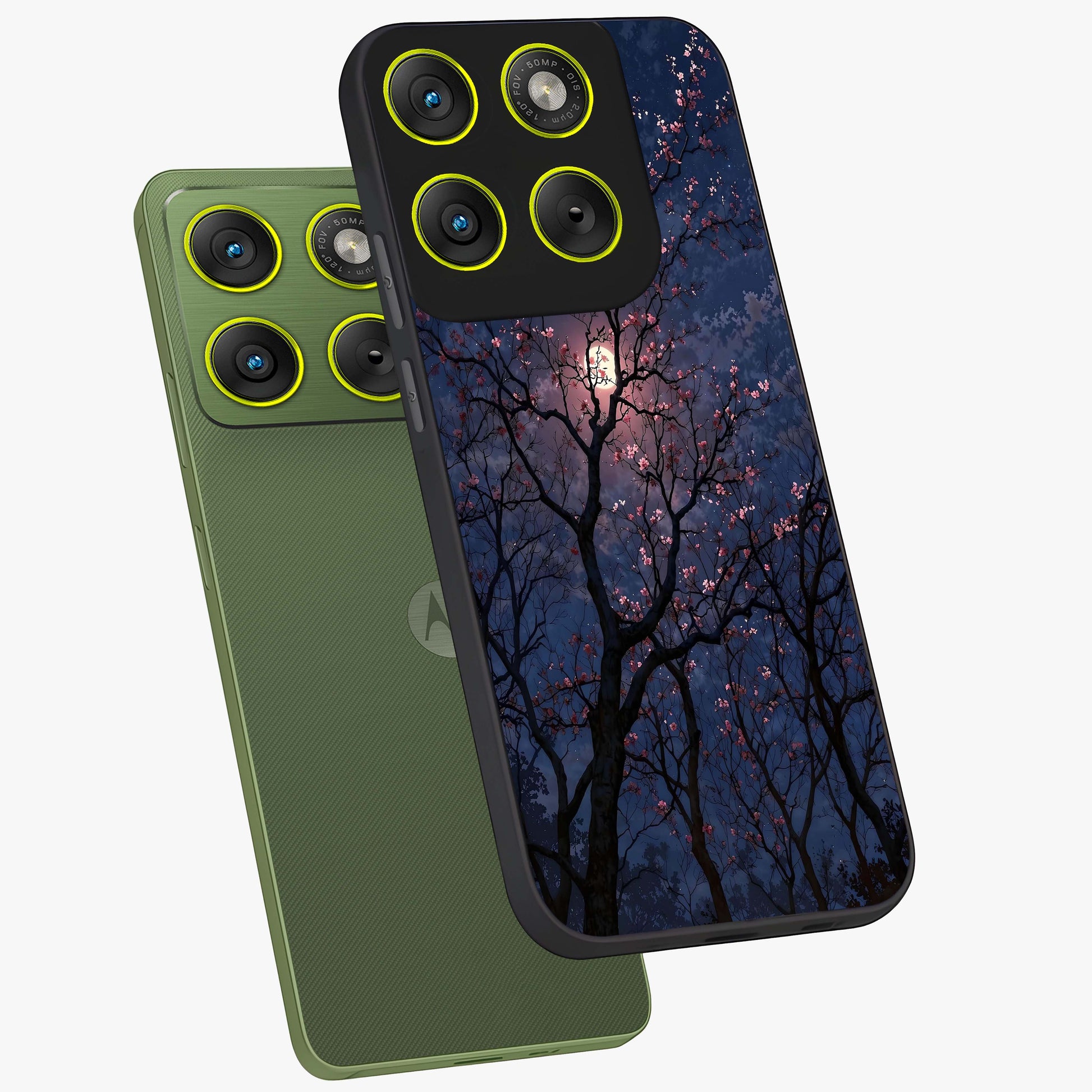 Twilight Sakura Serenade Glass Case displayed in angled mockup highlighting delicate sakura flower design with dreamy aesthetic.