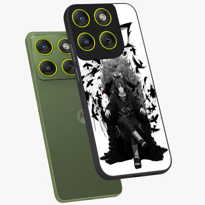Uchiha Shadow Throne Glass Case displayed in angled mockup highlighting glowing aquatic design with celestial aesthetic.