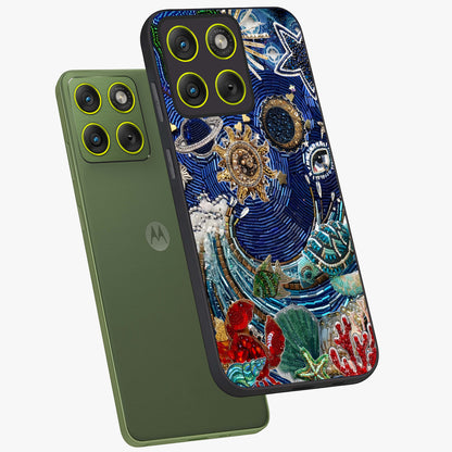 Universe Underwater Spark Glass Case displayed in angled mockup highlighting glowing aquatic design with celestial aesthetic.