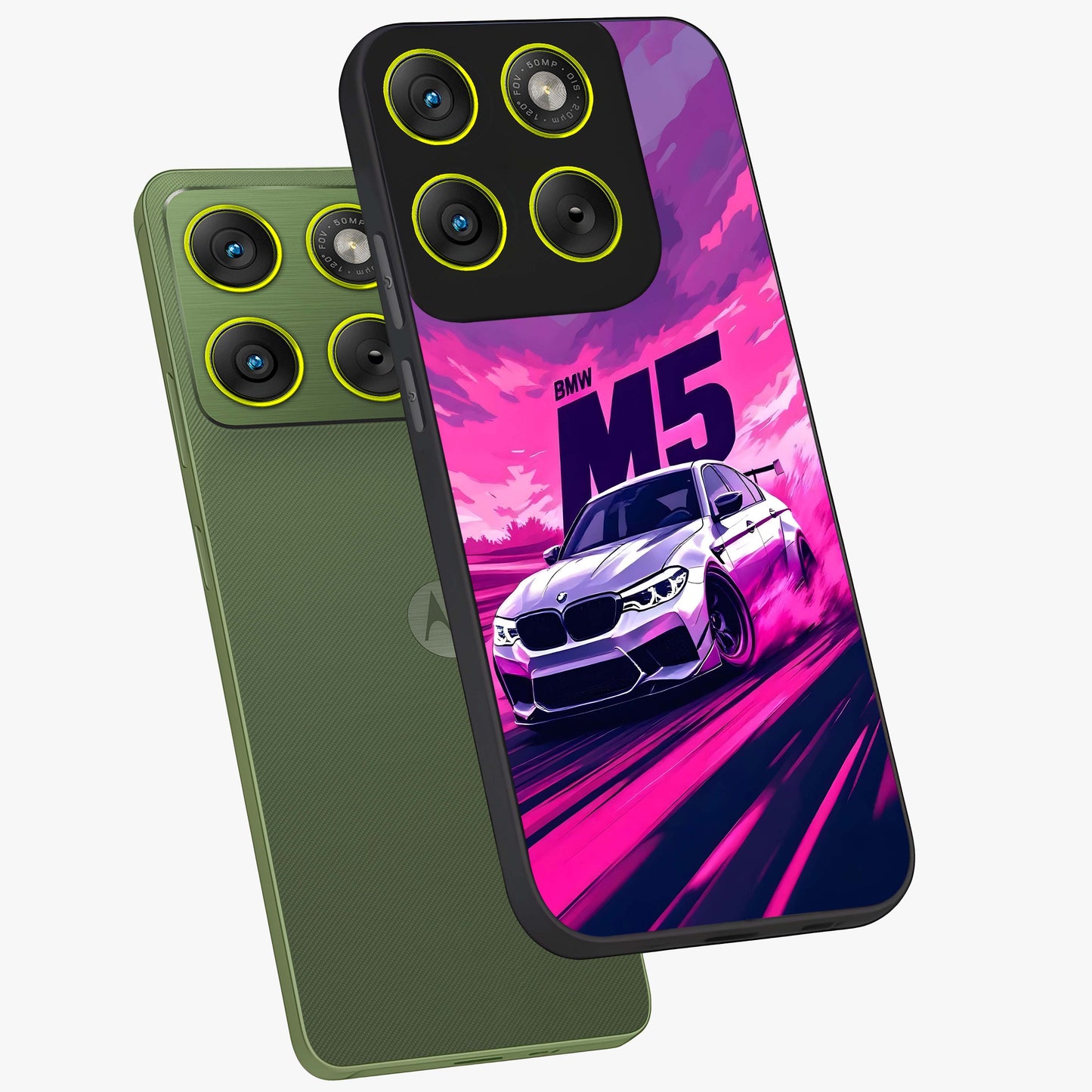 Velocity Drift Pulse Glass Case displayed in angled mockup highlighting dynamic drift design with sporty automotive aesthetic.