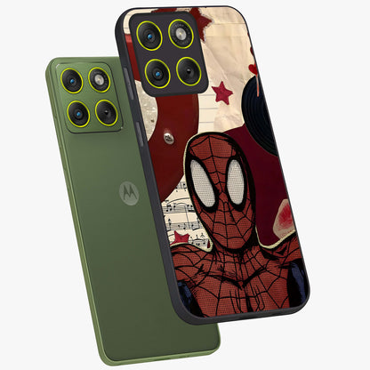 Web Warrior Vibes Glass Case displayed in angled mockup highlighting dynamic web design with comic style aesthetic.