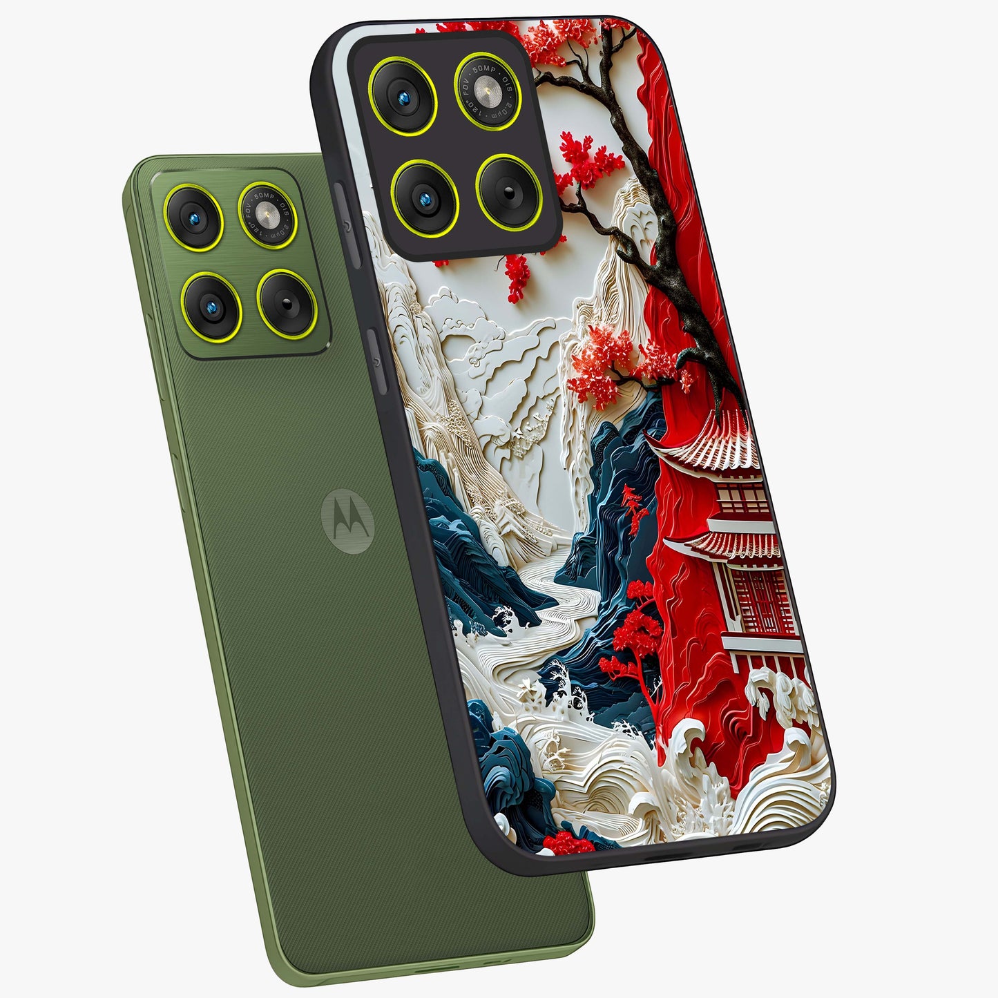 Whispers Of Sakura Waves Glass Case displayed in angled mockup highlighting flowing sakura design with soft floral aesthetic.
