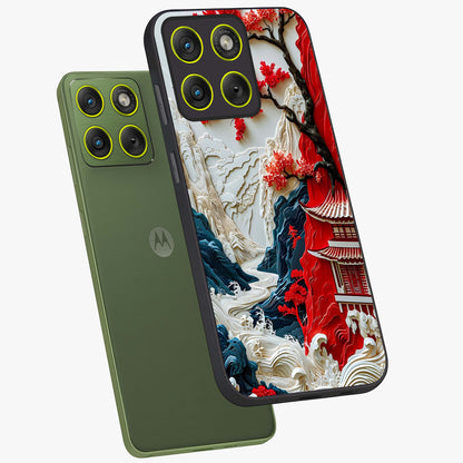 Whispers Of Sakura Waves Glass Case displayed in angled mockup highlighting flowing sakura design with soft floral aesthetic.