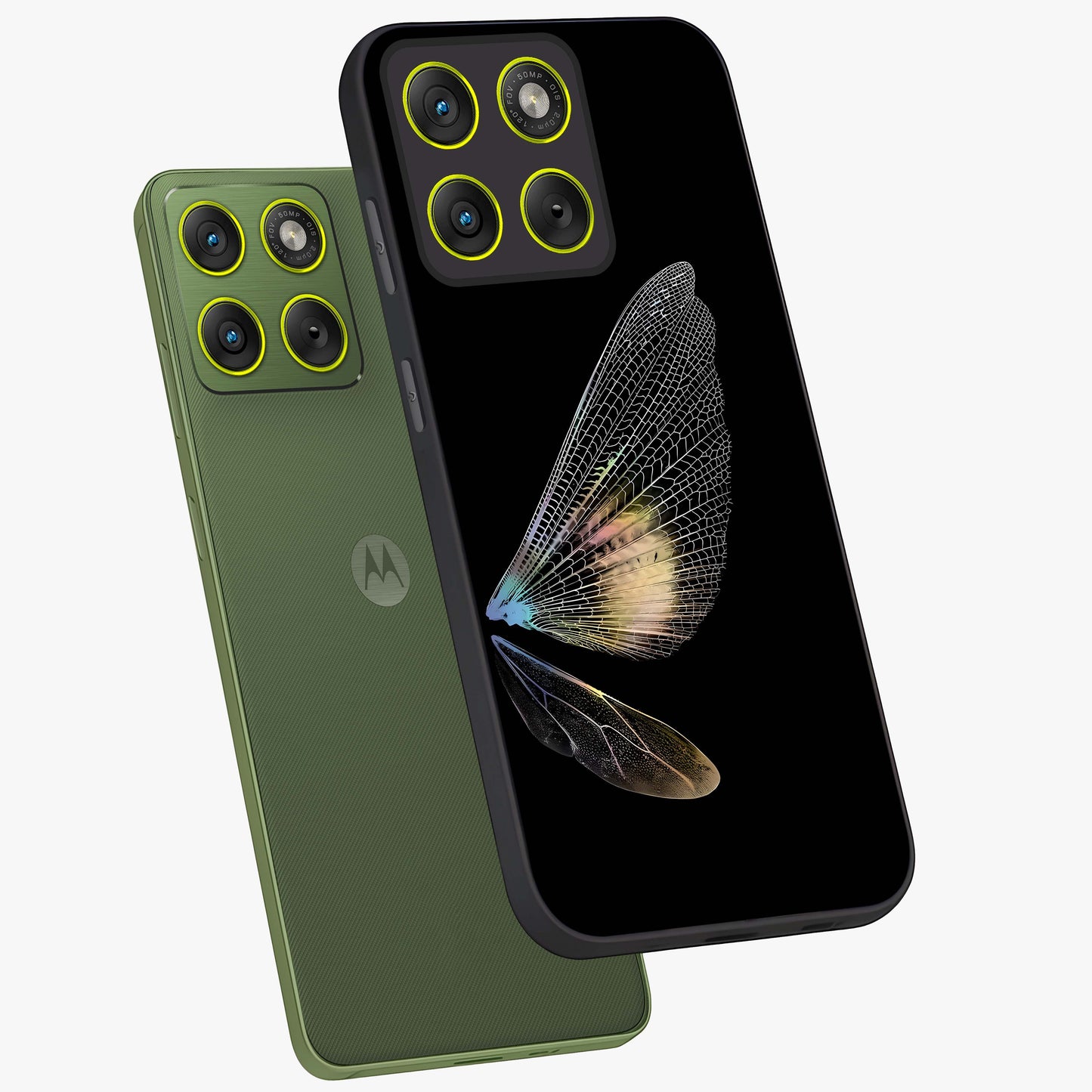 Whispers Of Wings Glass Case displayed in angled mockup highlighting soft feather design with celestial aesthetic style.