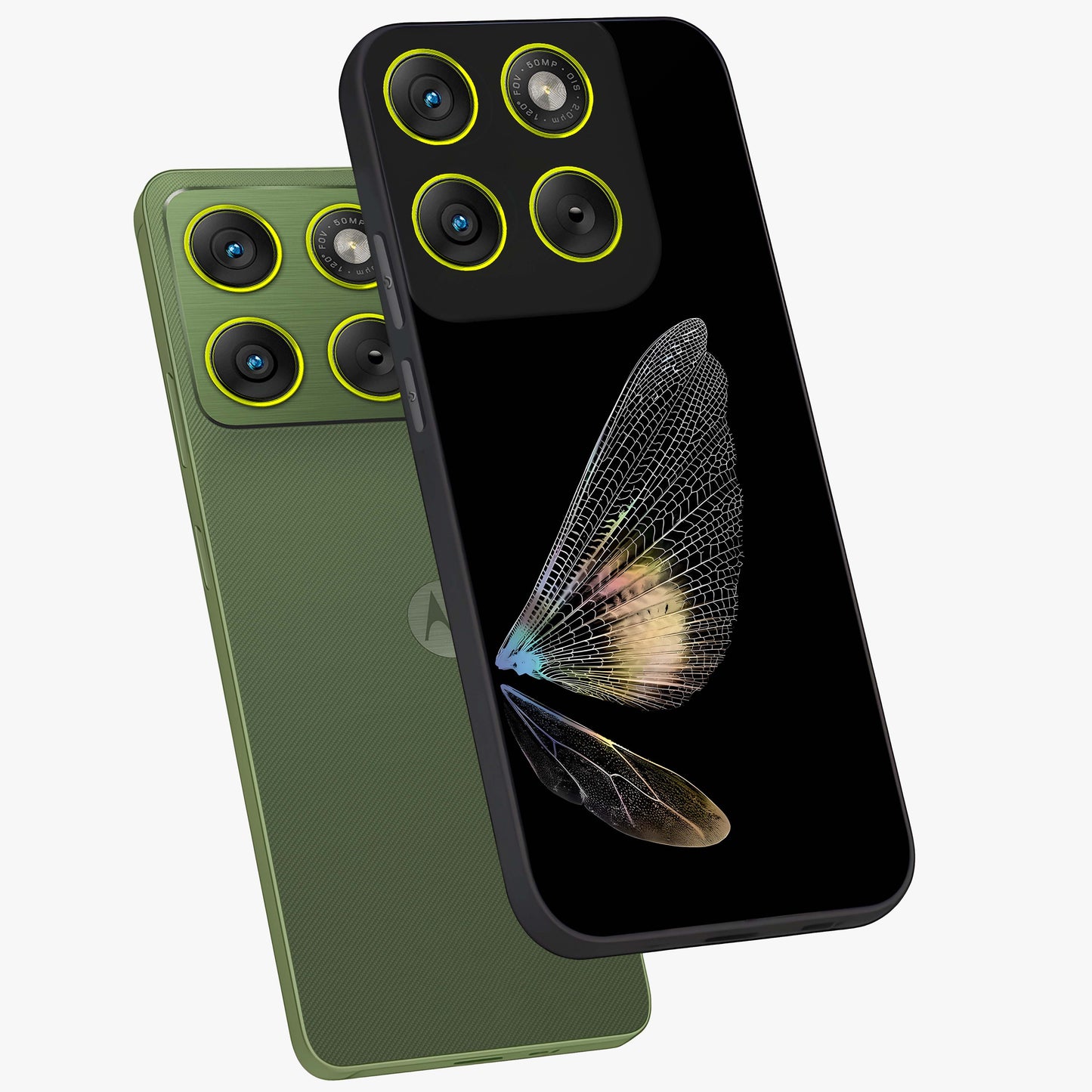 Whispers Of Wings Glass Case displayed in angled mockup highlighting soft feather design with celestial aesthetic style.