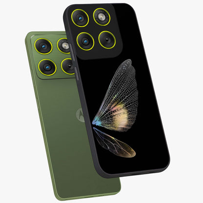 Whispers Of Wings Glass Case displayed in angled mockup highlighting soft feather design with celestial aesthetic style.