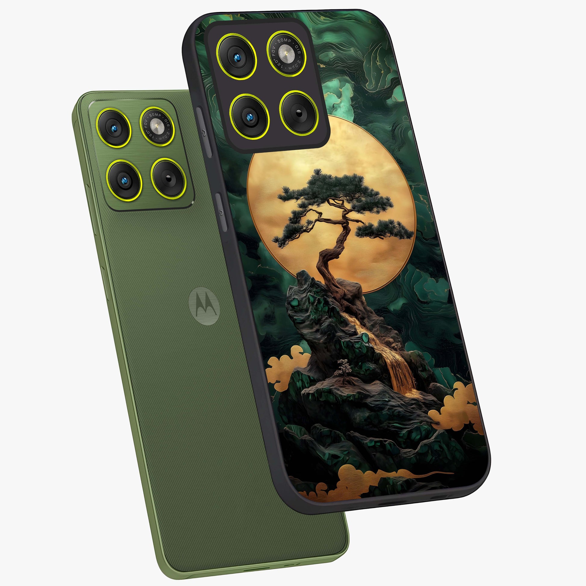 Zen Moon Rise Glass Case displayed in angled mockup highlighting peaceful lunar design with zen aesthetic style.