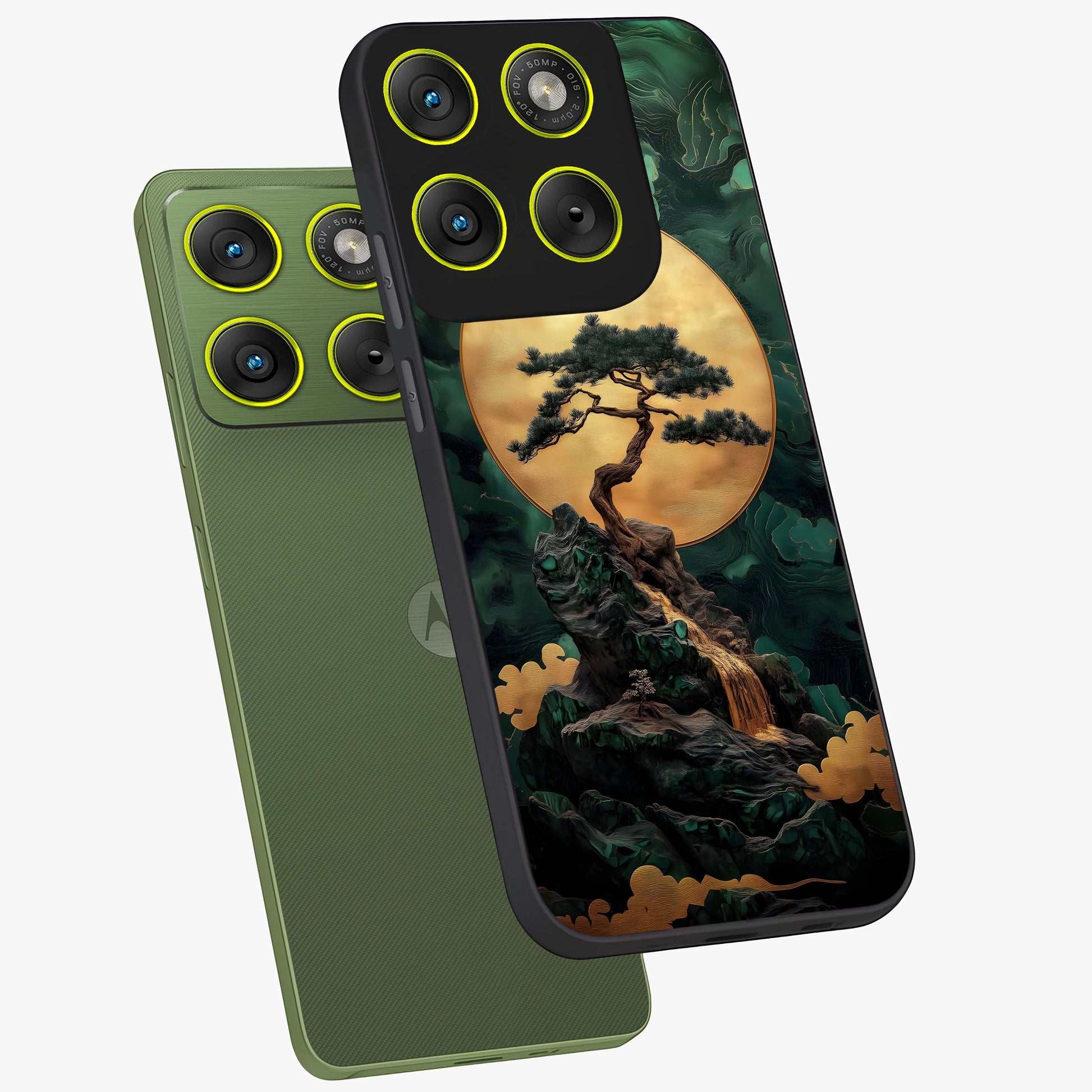 Zen Moon Rise Glass Case displayed in angled mockup highlighting peaceful lunar design with zen aesthetic style.