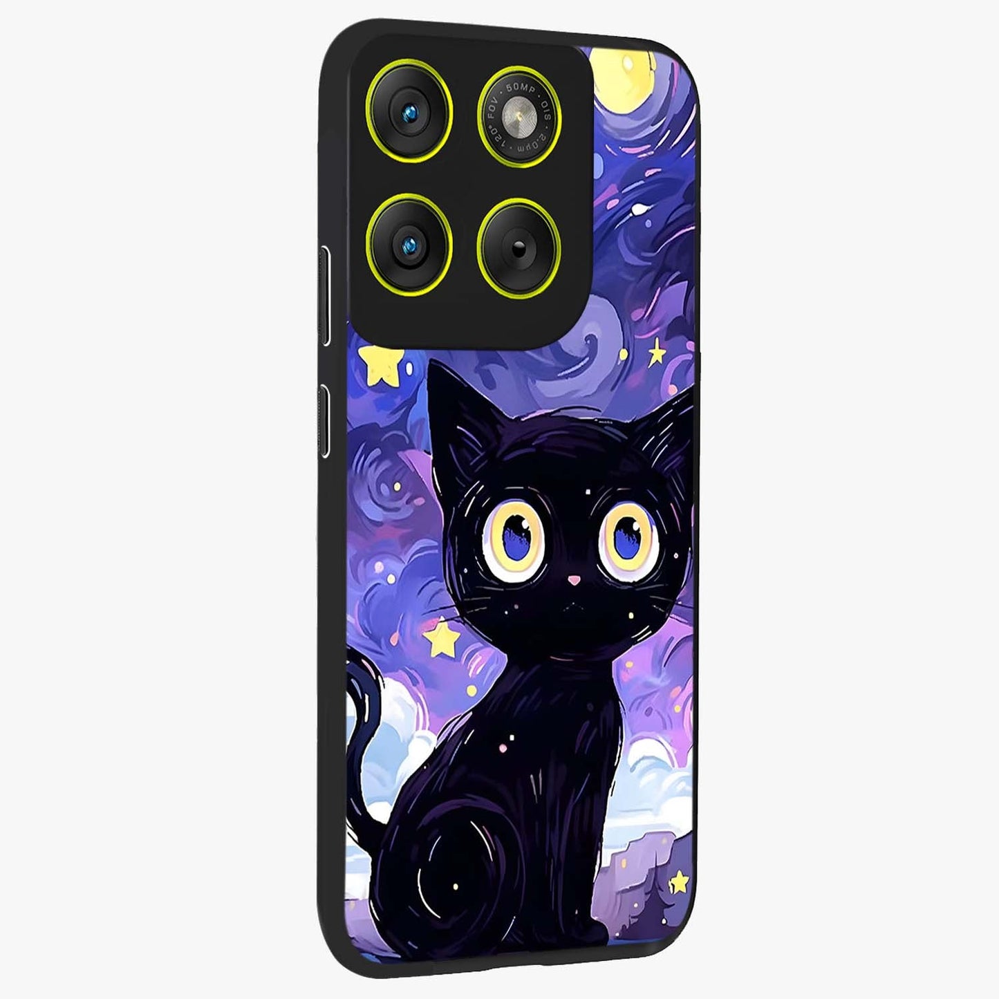 Abstract Cat Art Glass Case upright view showcasing creative feline illustration and aesthetic artistic style.