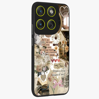 Aesthetic Brown Vintage Collage Glass Case upright view showcasing nostalgic retro artwork with stylish vintage theme.