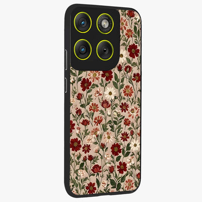 Biege Flower With Leaf Glass Case upright view showcasing delicate beige flower illustration with clean botanical style.