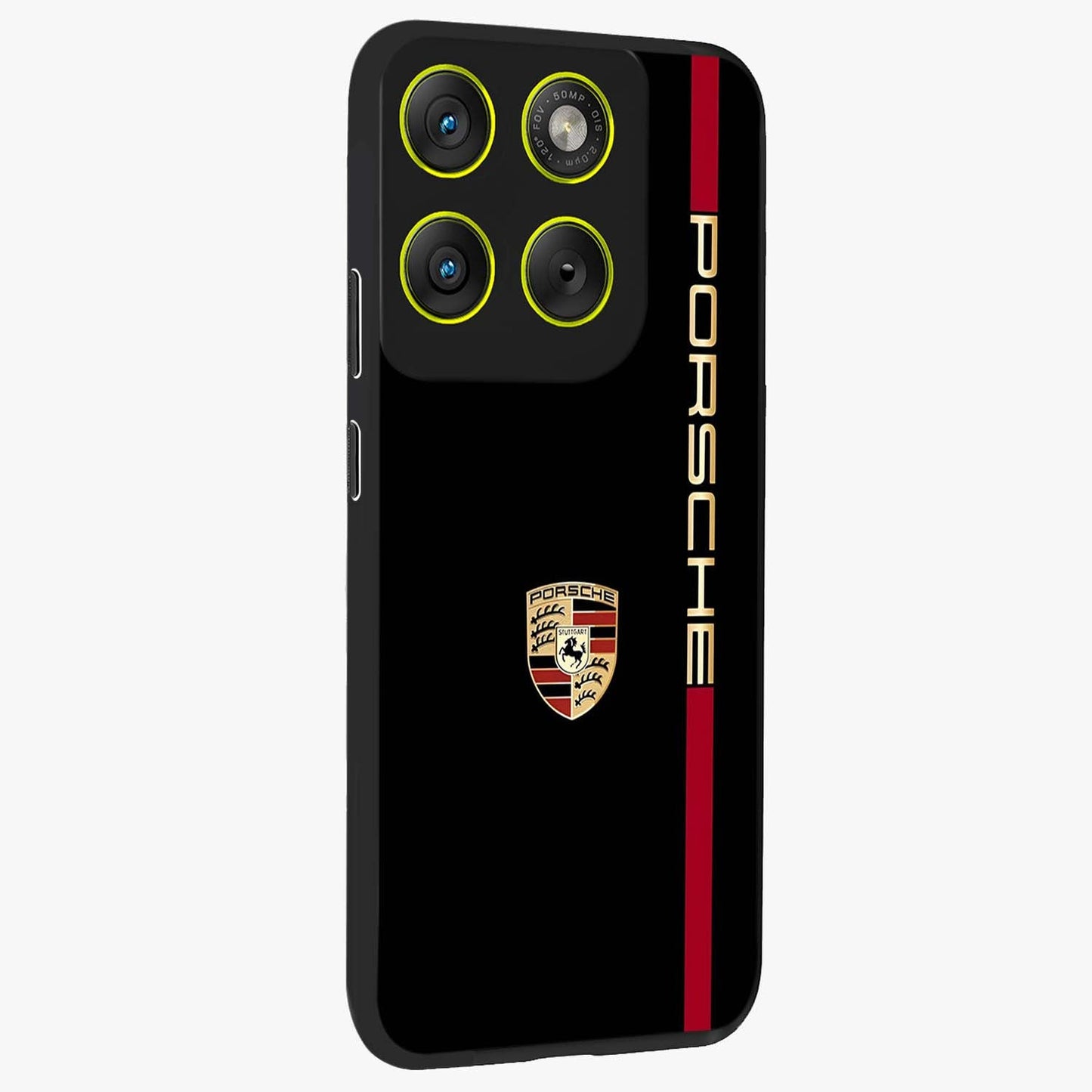 Black Minimal Porsche Glass Case upright view showcasing stylish automotive artwork with bold minimal theme.