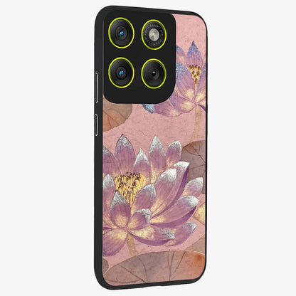 Blossom Mist Lotus Glass Case upright view showcasing graceful lotus flower design with peaceful botanical style.