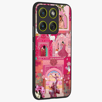 Blossoms of Rajasthan Glass Case upright view showcasing colorful floral design inspired by traditional Indian art.