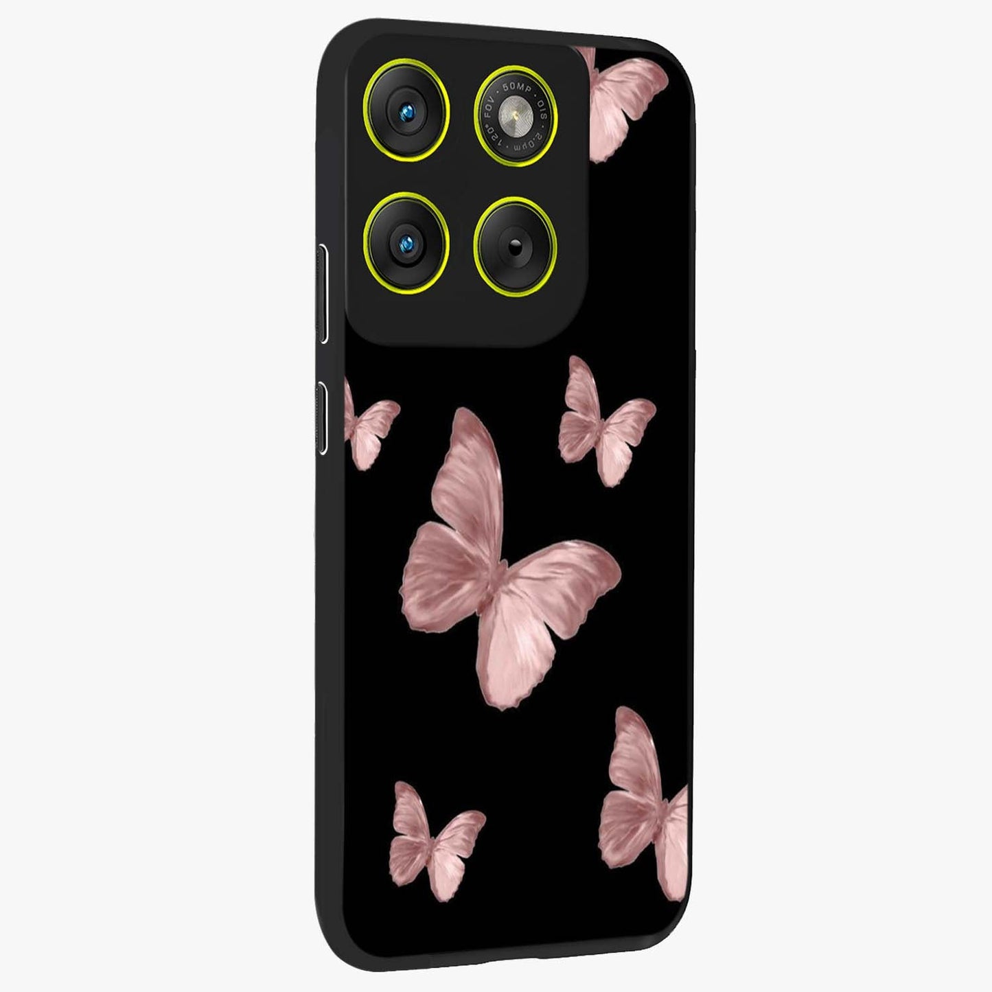 Butterfly Pattern Glass Case upright view showcasing graceful butterfly artwork with soft decorative theme.