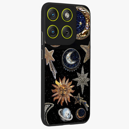 Celestial Gem Constellations Glass Case upright view showcasing cosmic constellation artwork with celestial aesthetic style.