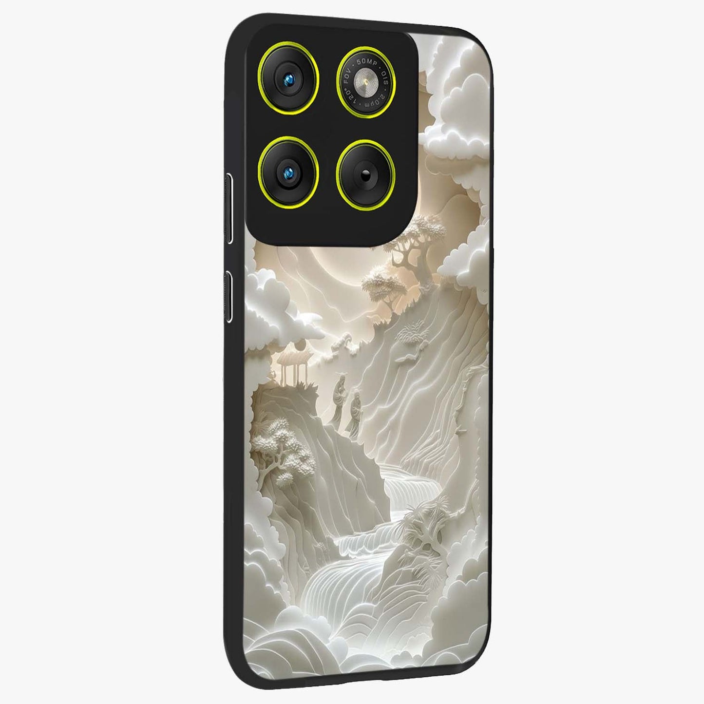 Celestial Origami Glass Case upright view showcasing creative origami artwork with modern celestial style.