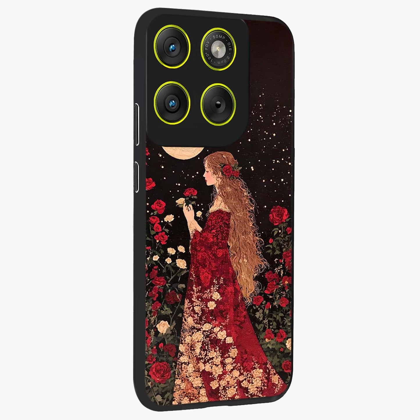 Crimson Dreams Glass Case upright view showcasing dreamy red toned artwork with modern aesthetic style.