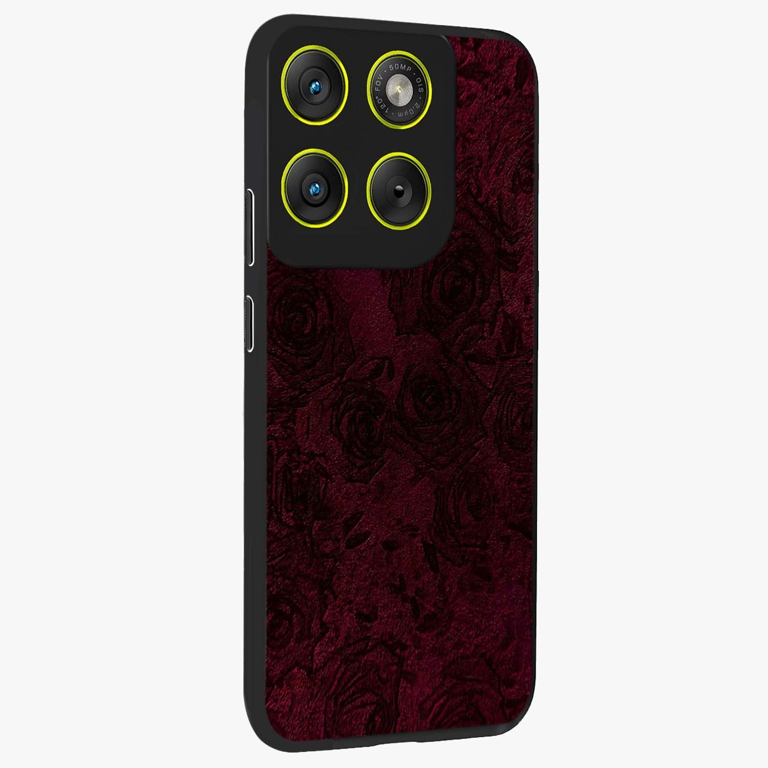 Crimson Fade Flow Glass Case upright view showcasing dynamic crimson flow artwork with stylish abstract theme.