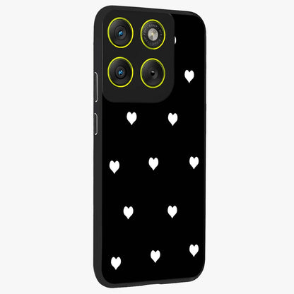 Cute And Simple White Hearts Glass Case upright view showcasing simple white hearts artwork with soft minimal theme.