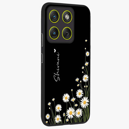 Daisy Cascade Custom Name Glass Case upright view showcasing elegant floral cascade design with personalized aesthetic.