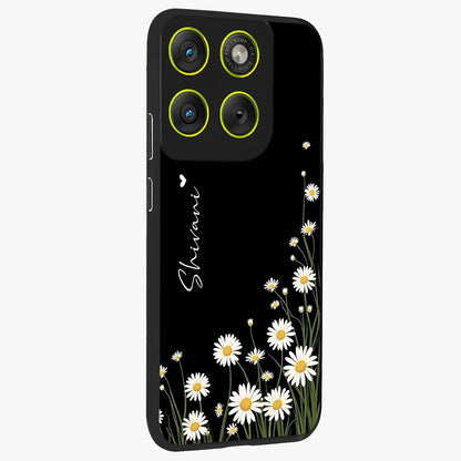 Daisy Cascade Custom Name Glass Case upright view showcasing elegant floral cascade design with personalized aesthetic.
