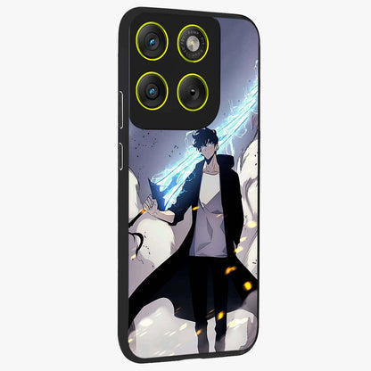Dark Lightning Anime Warrior Glass Case upright view showcasing dramatic warrior artwork with dark lightning aesthetic.
