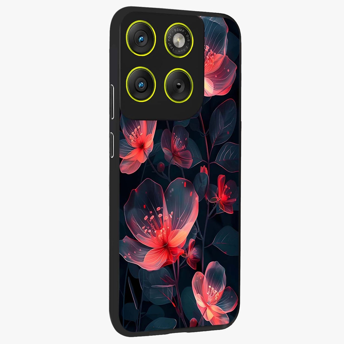 Dark Shade of Flower Glass Case upright view showcasing delicate flower artwork with rich dark floral theme.