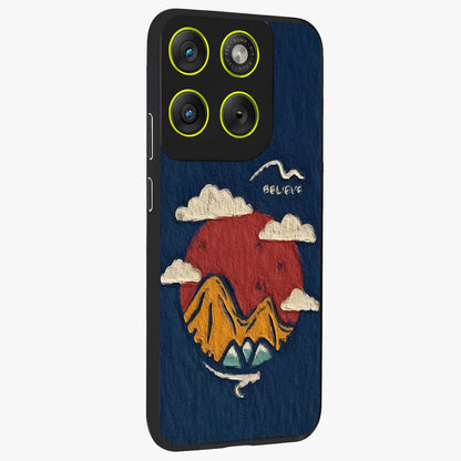 Dream Beyond Mountains Glass Case upright view showcasing beautiful mountain scenery with inspirational nature theme.