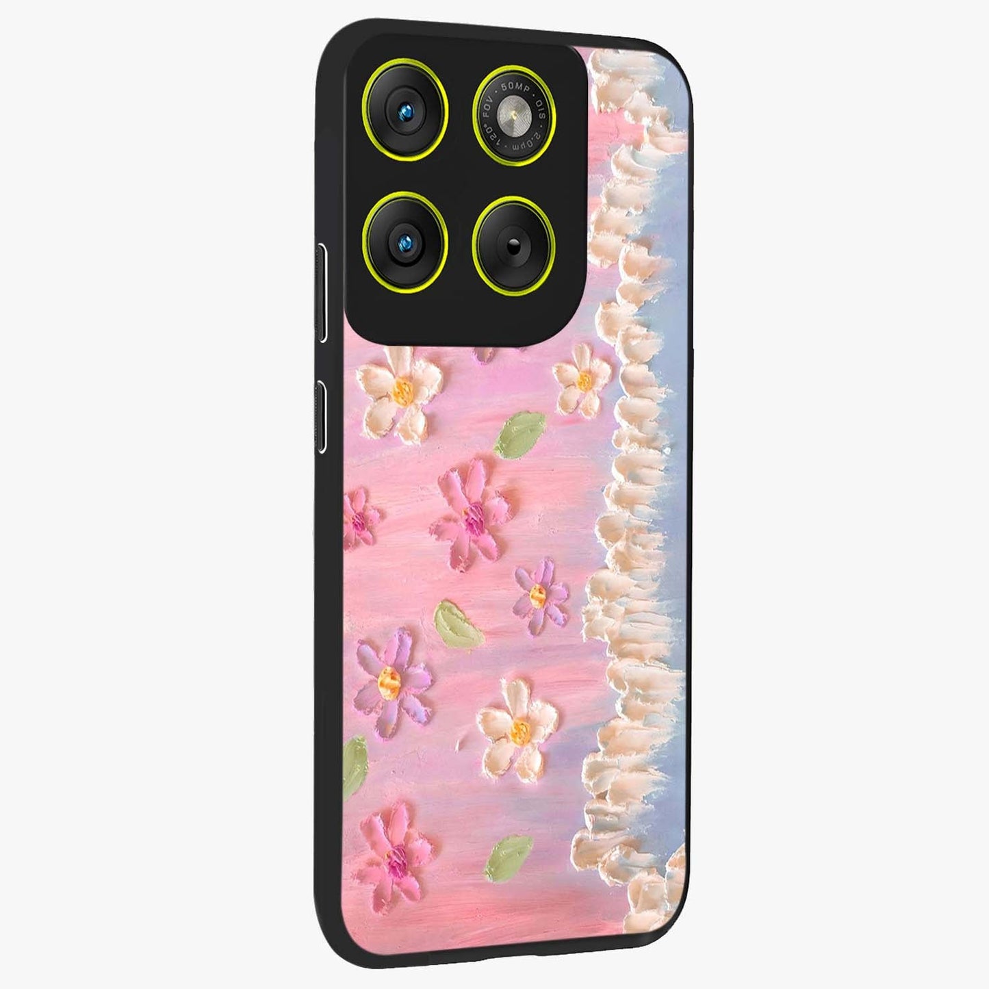 Dreamy Painted Garden Glass Case upright view showcasing vibrant floral garden artwork with artistic nature theme.