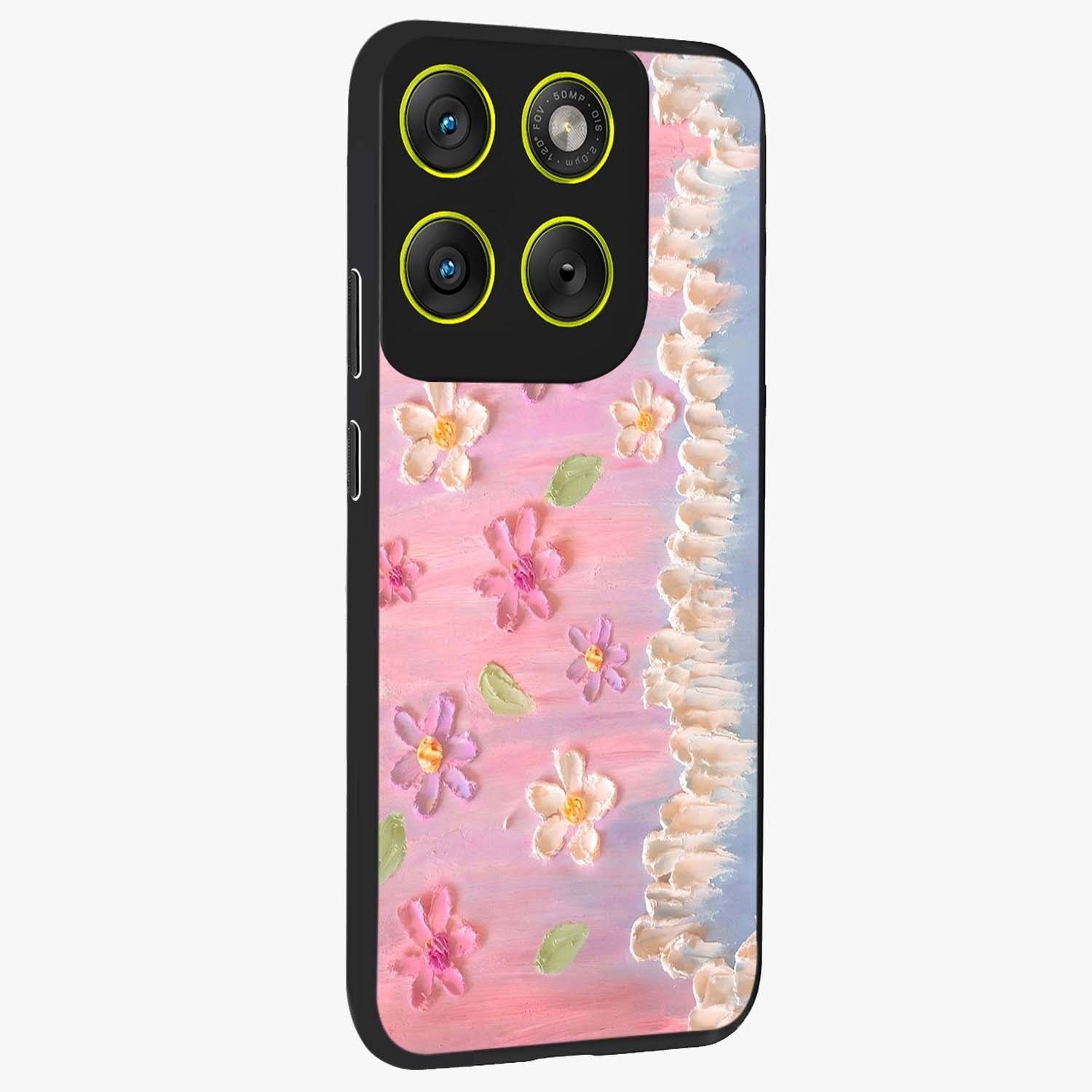 Dreamy Painted Garden Glass Case upright view showcasing vibrant floral garden artwork with artistic nature theme.