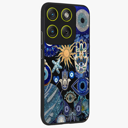 Evil Eye Charm Mix Glass Case upright view showcasing mystical evil eye pattern with vibrant decorative style.
