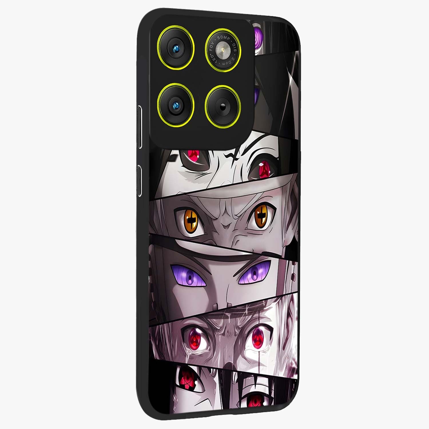 Eyes of Destiny Glass Case upright view showcasing symbolic eye artwork with dramatic artistic theme.