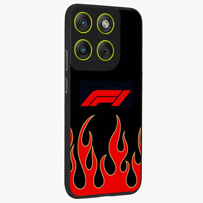 Fire F11 Glass Case upright view showcasing dynamic flame artwork with intense visual theme.