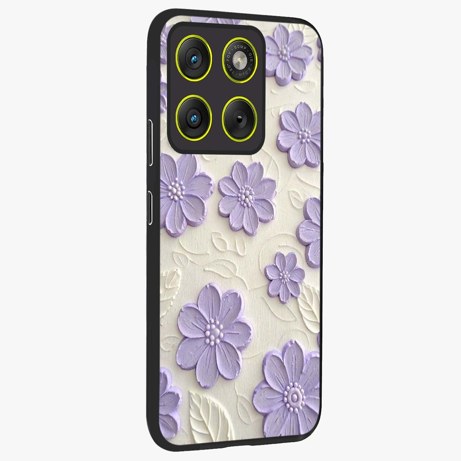 Floral Wall Art With Purple Flowers Glass Case upright view showcasing elegant purple flower artwork with decorative floral theme.