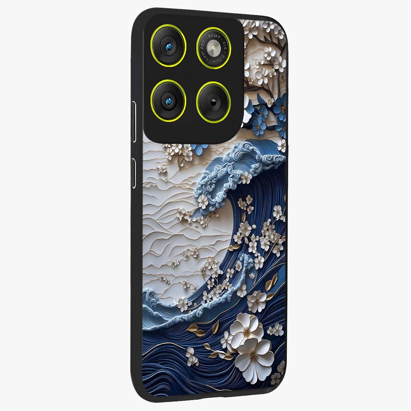 Floral Wave Origami Glass Case upright view showcasing creative floral origami artwork with artistic decorative theme.