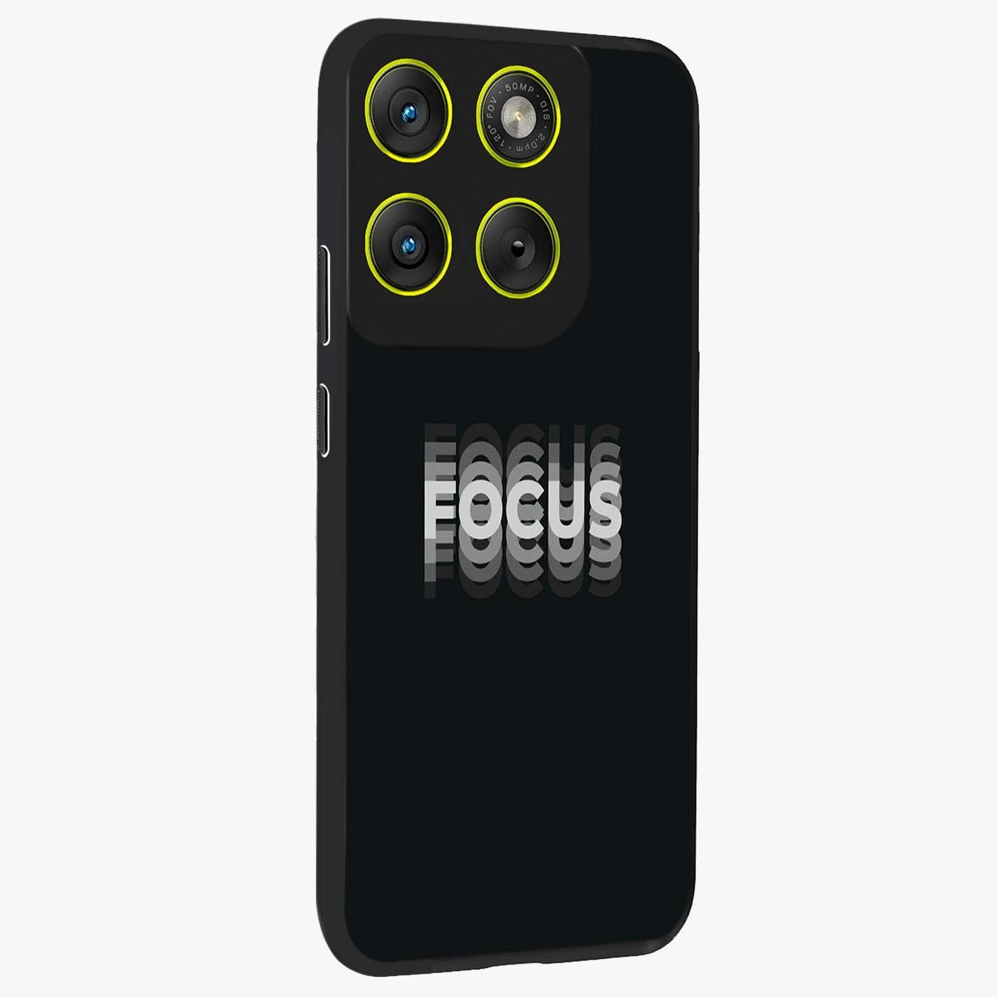Focused Blade Discipline Glass Case upright view showcasing strong typography statement with sleek motivational theme.