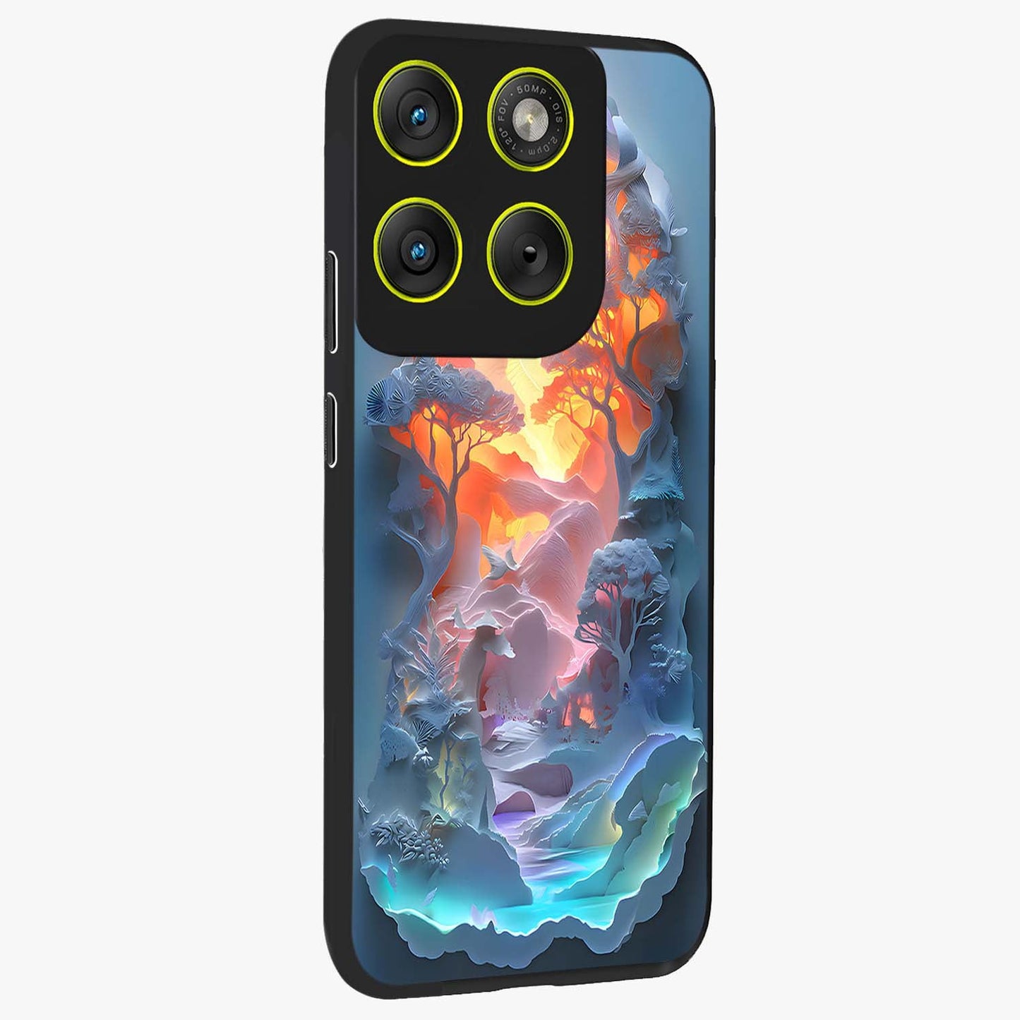 Glow Forest Portal Glass Case upright view showcasing enchanted forest portal artwork with fantasy nature theme.