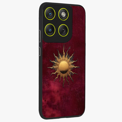 Golden Sun Minimalism Glass Case upright view showcasing simple golden sun artwork with elegant minimalist style.