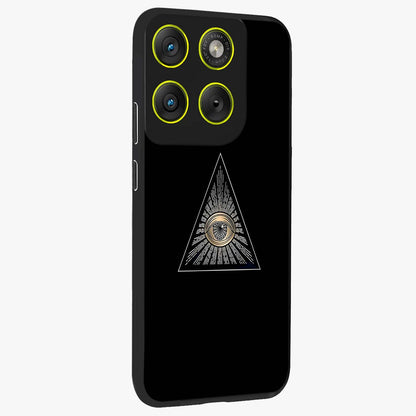 Illuminati Evil Glass Case upright view showcasing striking illuminati artwork with mysterious symbolic theme.