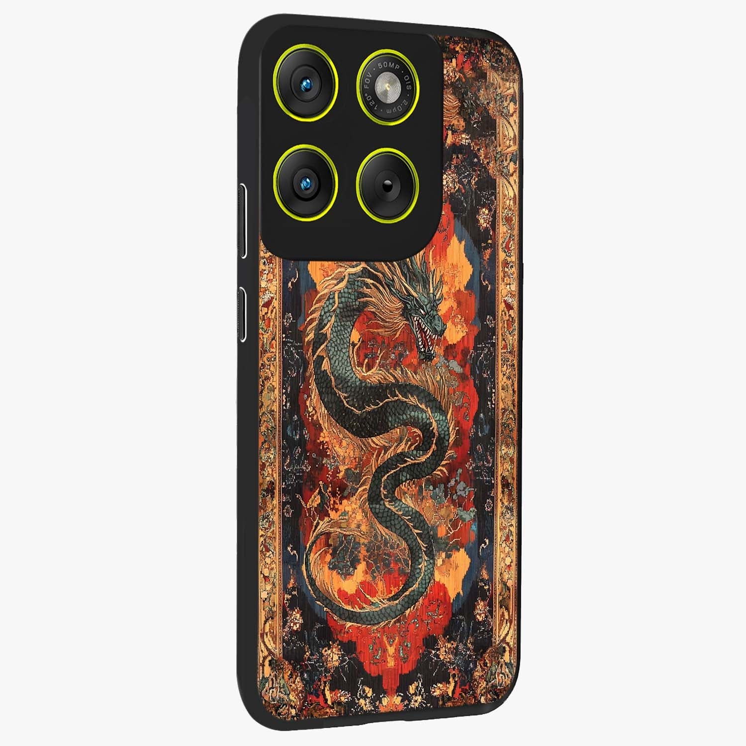 Inferno Dragon Soul Glass Case upright view showcasing intense dragon artwork with fantasy fire theme.