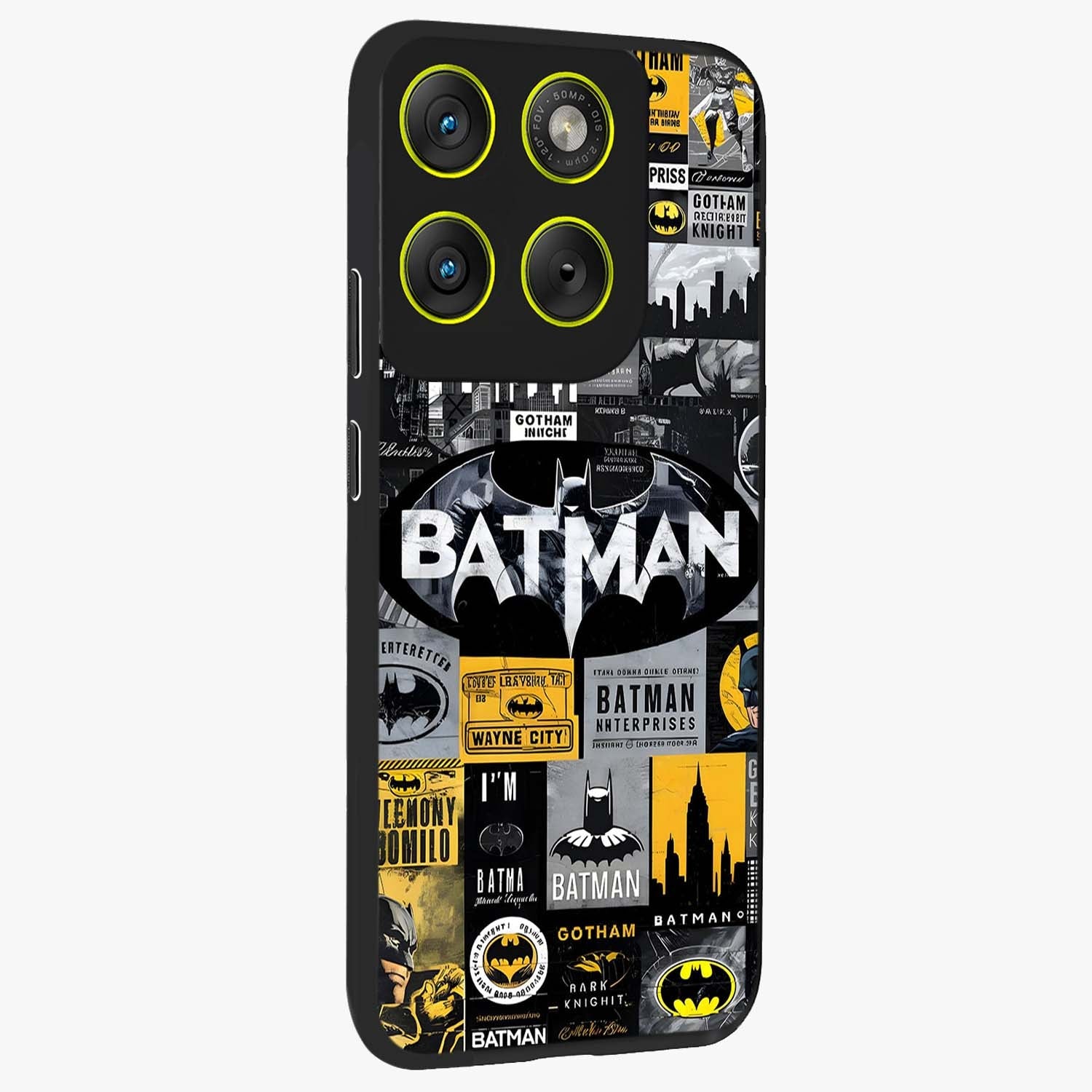 Knight Gotham Rise Glass Case upright view showcasing bold vigilante themed artwork with gothic city vibe.